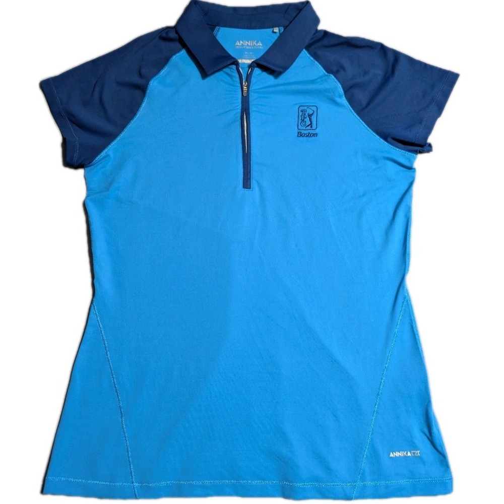 Annika Cutter & Buck Womens M Golf Polo TPC Boston Blue 1/4 Zip CB DryTec
